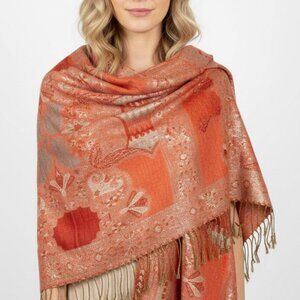 Bohemian Metallic Scarf Shawl Rust Gold